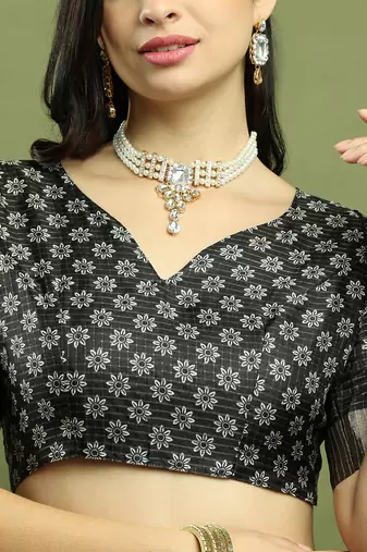 black silk blend zari saree
