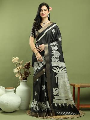 black silk blend zari saree 1