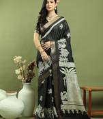 black silk blend zari saree