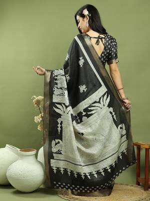 black silk blend zari saree 2