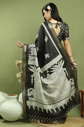 black silk blend zari saree