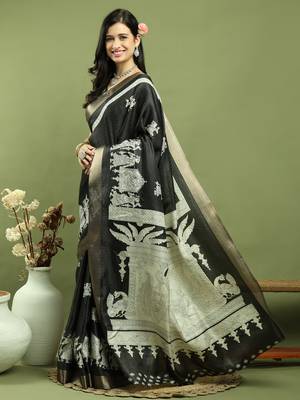 black silk blend zari saree 3