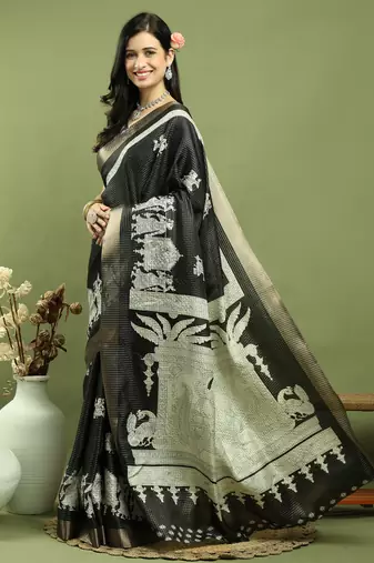 black silk blend zari saree