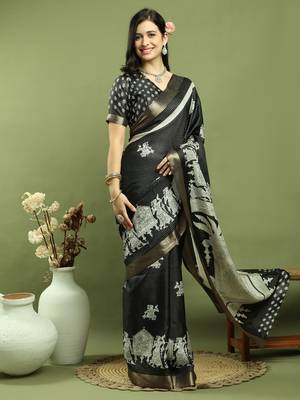 black silk blend zari saree 4