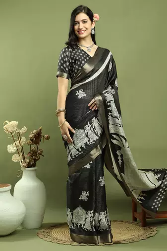 black silk blend zari saree