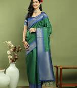 green silk blend zari saree