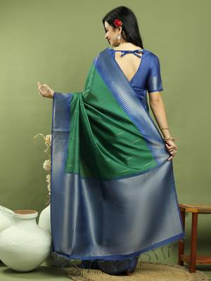 green silk blend zari saree 2