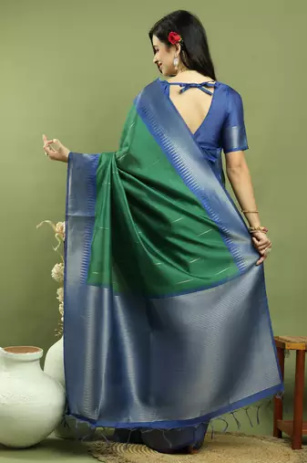 green silk blend zari saree