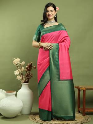 pink silk blend zari saree 1