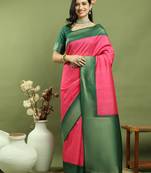 pink silk blend zari saree