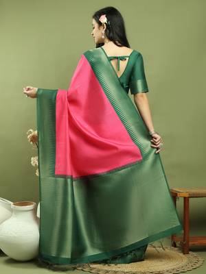 pink silk blend zari saree 2