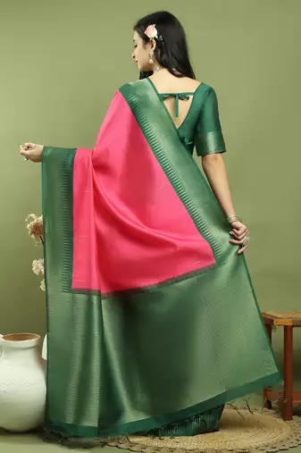 pink silk blend zari saree