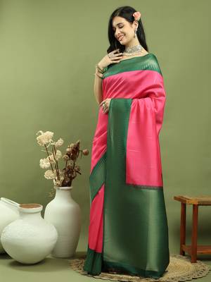 pink silk blend zari saree 3