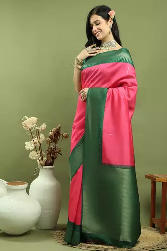 pink silk blend zari saree