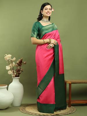pink silk blend zari saree 4