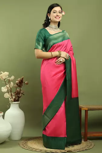 pink silk blend zari saree