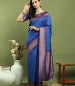 blue silk blend zari saree