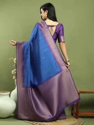 blue silk blend zari saree 2