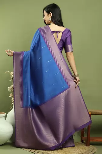 blue silk blend zari saree