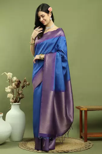blue silk blend zari saree