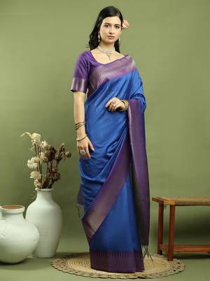 blue silk blend zari saree 4