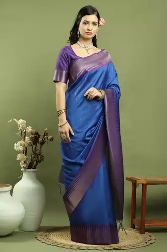 blue silk blend zari saree