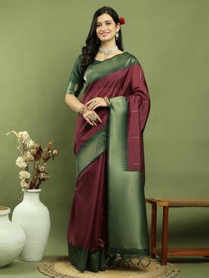 burgundy silk blend zari saree 1