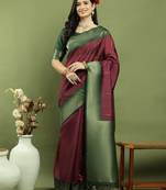 burgundy silk blend zari saree