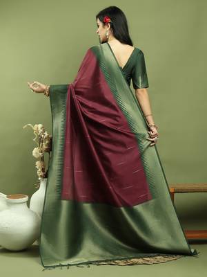 burgundy silk blend zari saree 2