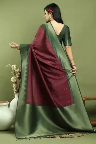 burgundy silk blend zari saree