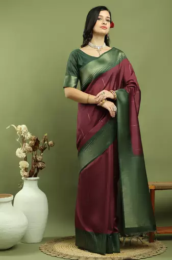 burgundy silk blend zari saree