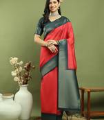 red silk blend zari saree