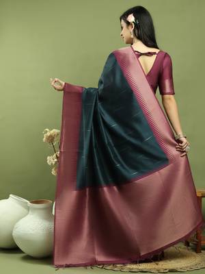 teal silk blend zari saree 2