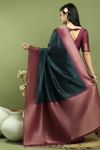 teal silk blend zari saree