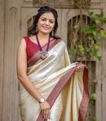 Off-White Soft Silk Saree,Jacquard Weaving Border Saree