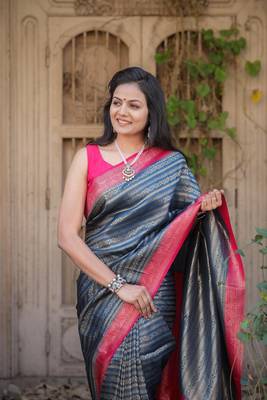 Dark-Blue Soft Silk Saree,Jacquard Weaving Border Saree 1