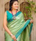 Light-Green Soft Silk Saree,Jacquard Weaving Border Saree