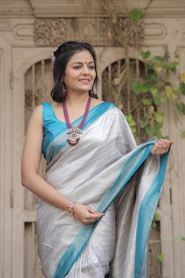 Light-Grey Soft Silk Saree,Jacquard Weaving Border Saree 2
