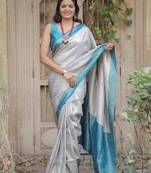 Light-Grey Soft Silk Saree,Jacquard Weaving Border Saree