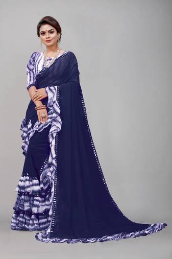 Georgette sibori print ruffle saree with blouse piece