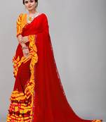 Georgette sibori print ruffle saree with blouse piece