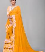Georgette sibori print ruffle saree with blouse piece