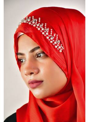 luxury bridal wedding wear hijab scarf   with handwork 2