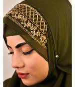 Mehandi green luxury bridal wedding wear hijab scarf   with handwork