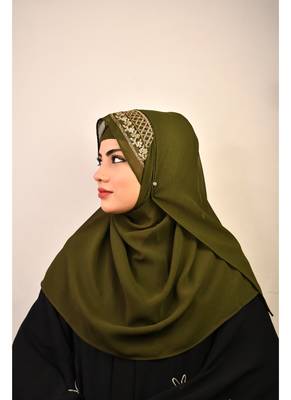 Mehandi green luxury bridal wedding wear hijab scarf   with handwork 2