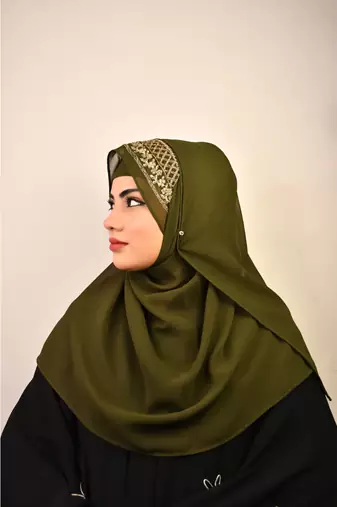 Mehandi green luxury bridal wedding wear hijab scarf   with handwork