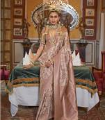 Tussar silk digital print zari border light peach contemporary saree