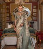 Tussar silk digital print zari border grey contemporary saree