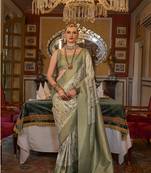 Tussar silk digital print zari border light green saree