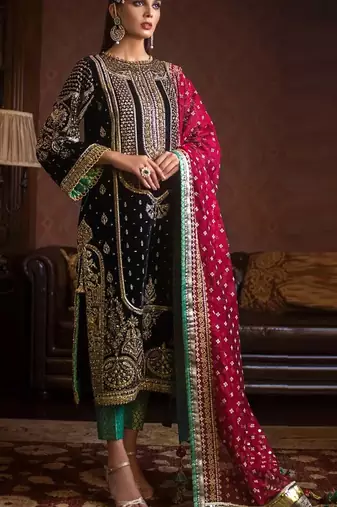 Black embroidered 9000 velvet semi stitched salwar suit